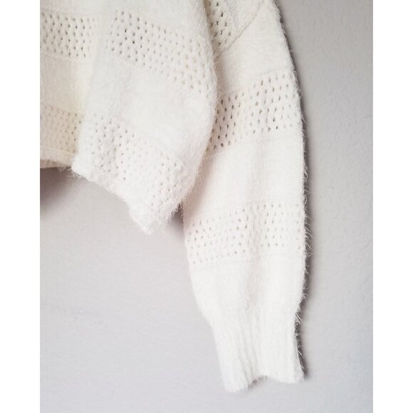 Arizona Jean Co Ivory Eyelash Fluffy Fuzzy Chunky Knit Crop Sweater XL Soft Cozy - Picture 16 of 16